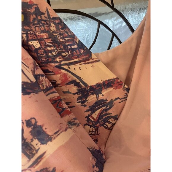 Svilu Pleated Crepe De Chine Size 6 100% Silk Dress Pink with Sailboats - Picture 5 of 16